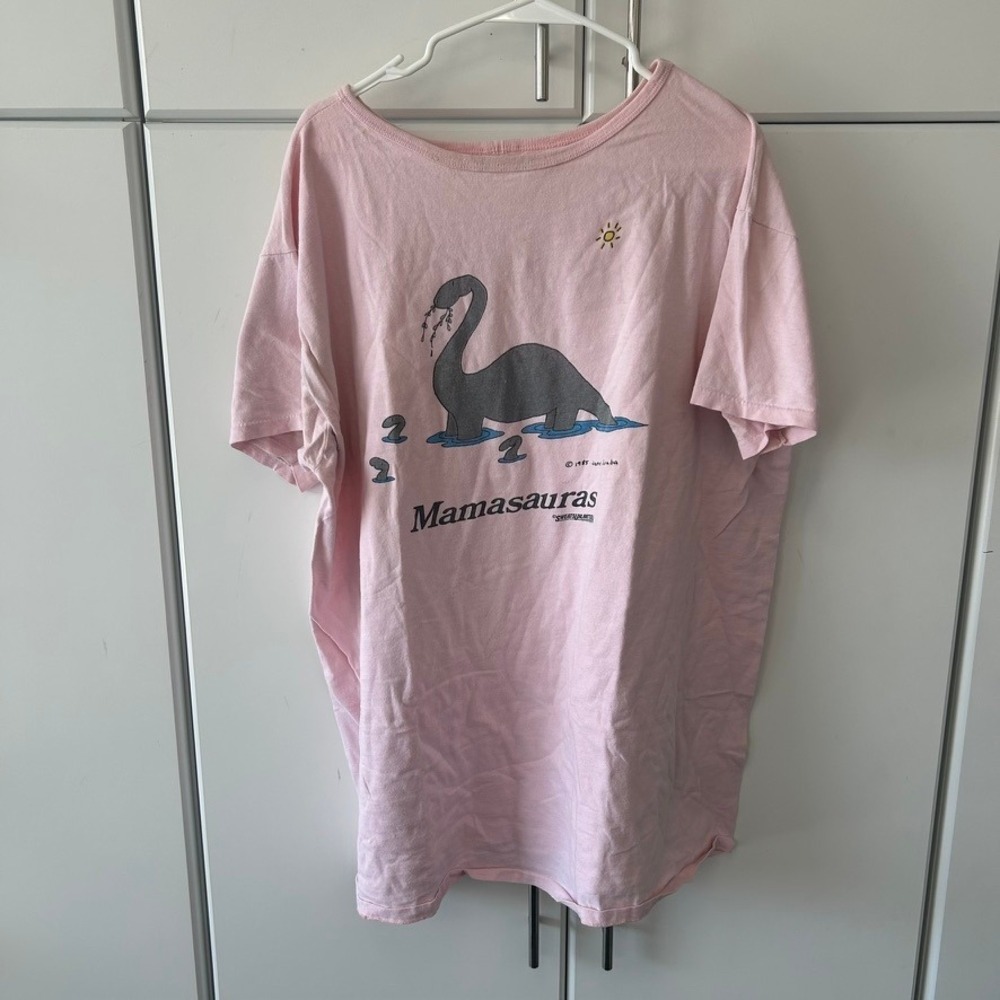 Vintage Janet Juba Mamasauras Graphic Tee Pink Loch Ness Monster T-Shirt XL